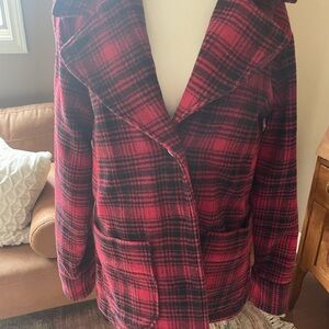 Woolrich Red and Black Plaid Wool Coat